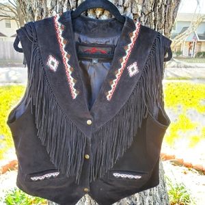 Black Vintage Leather Fringe Vest